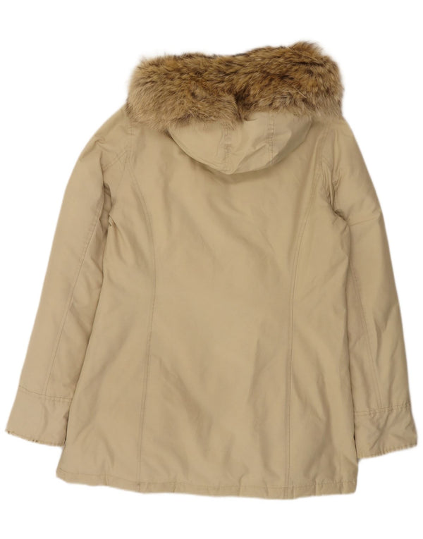 Woolrich Dame Hætte Polstret Frakke UK 14 Medium Beige Bomuld