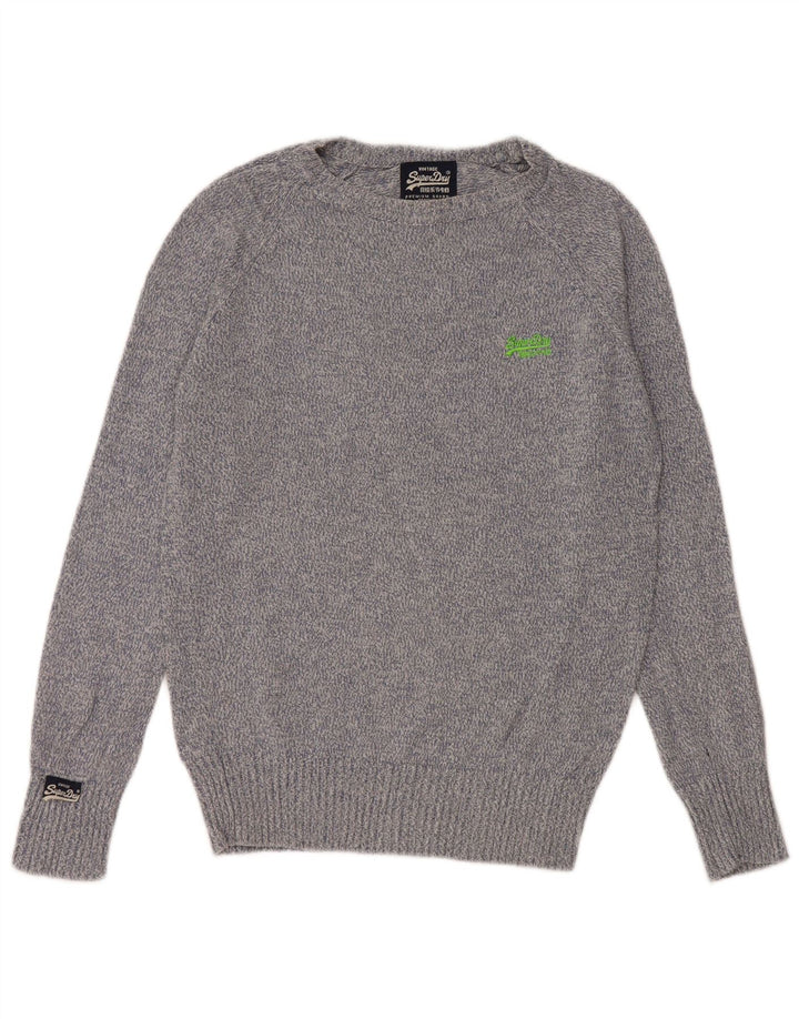 Superdry Sweater med rund hals til mænd, lille, blå flækket bomuld