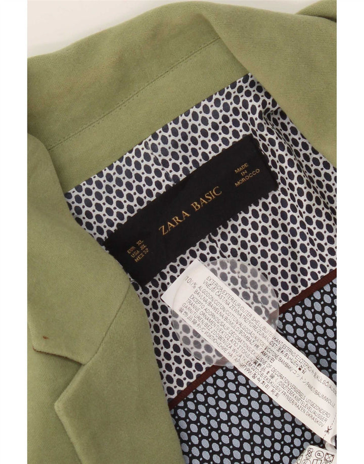 Zara Dame 1 Knap Blazer Jacket UK 18 XL Grøn Bomuld
