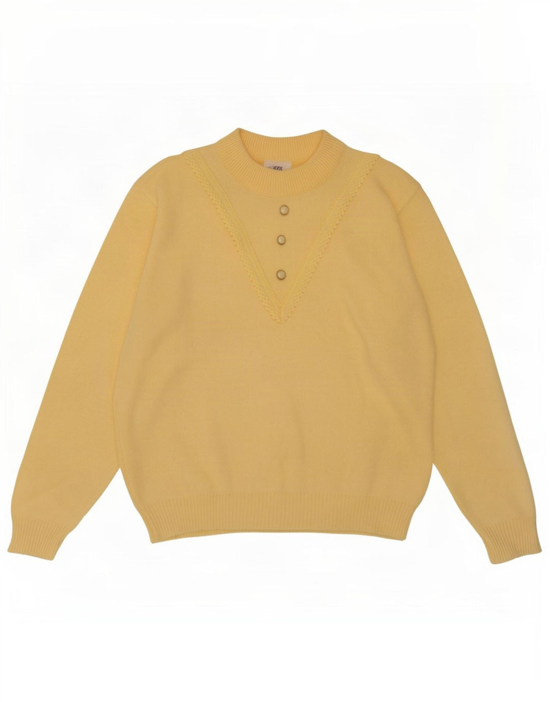 Snatch Dame Crew Neck Jumper Sweater UK 14 Medium Yellow Acryl