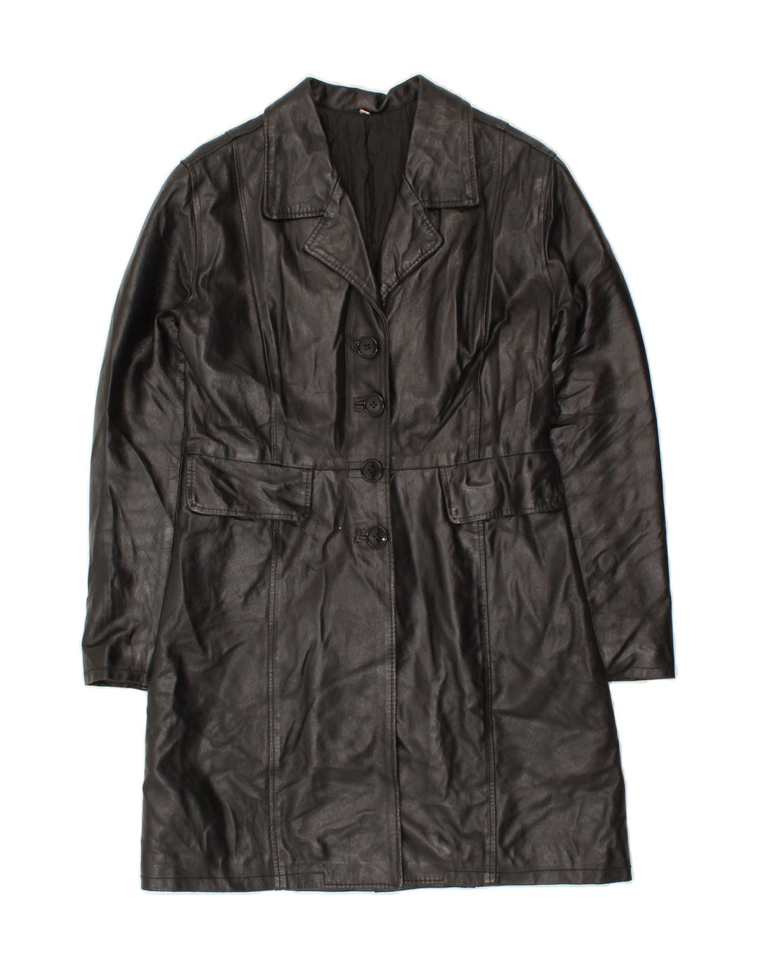 VINTAGE Womens Leather Coat UK 10 Small Black Leather Vintage Vintage and Second-Hand Vintage from Messina Hembry 