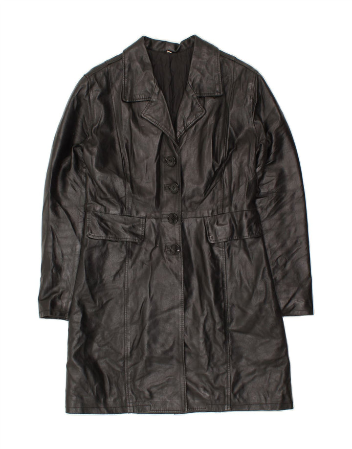 VINTAGE Womens Leather Coat UK 10 Small Black Leather Vintage Vintage and Second-Hand Vintage from Messina Hembry 