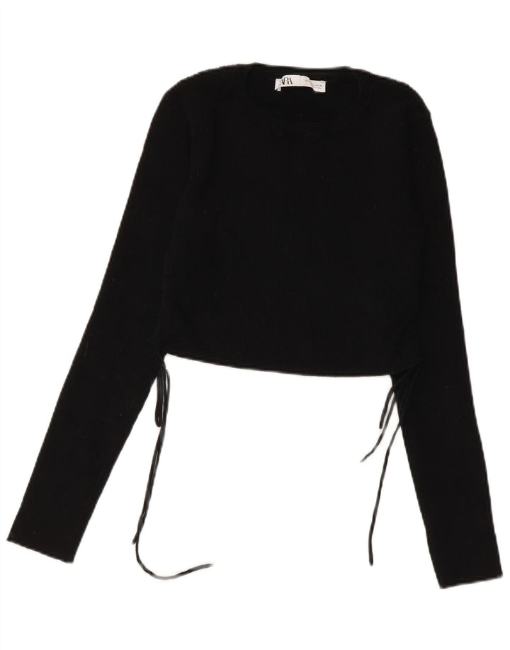 Zara Womens Crop Top Langærmet UK 14 Large Black