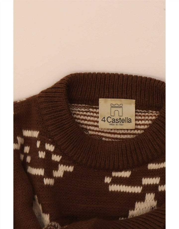 4 Castella Herre grafisk rund hals sweater IT 52 Stor brun uld