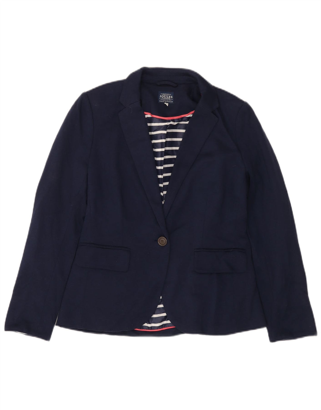 JOULES Dame 1 Knap Blazer Jacket UK 10 Small Navy Blue Bomuld