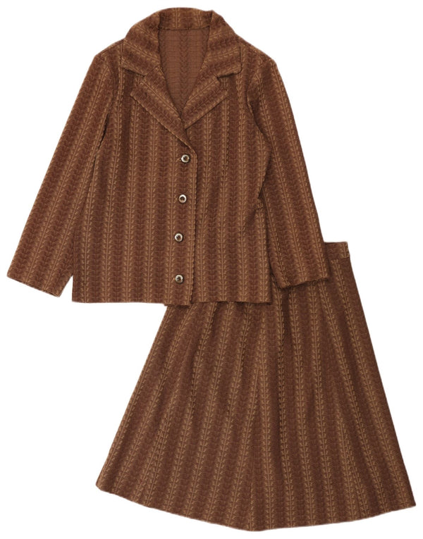 Vintage kvinders 4-knaps 2-delt nederdelsæt UK 10 Small W26 Brun stribet