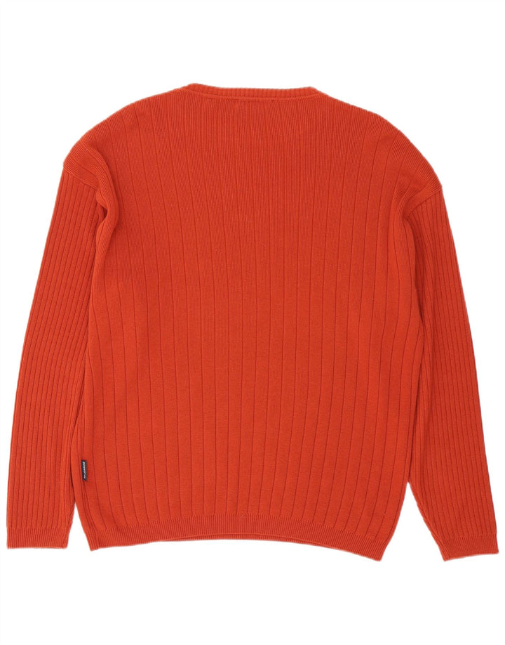 Lerros Herre trøjetrøje med rund hals, medium orange stribet bomuld