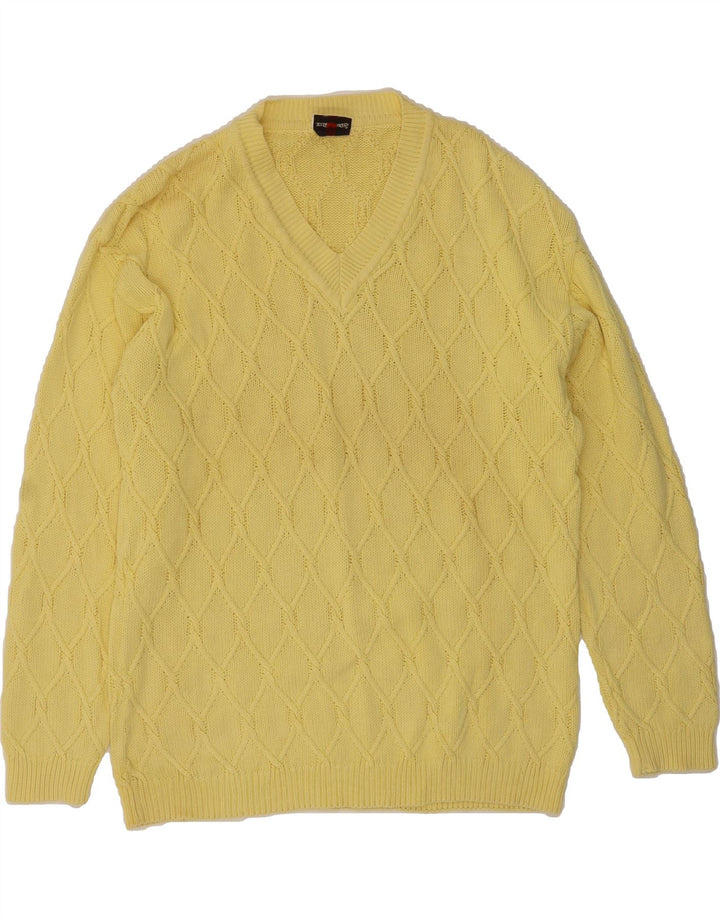 MAZZONETTO Mens V-Neck Jumper Sweater Medium Yellow Vintage Mazzonetto and Second-Hand Mazzonetto from Messina Hembry 