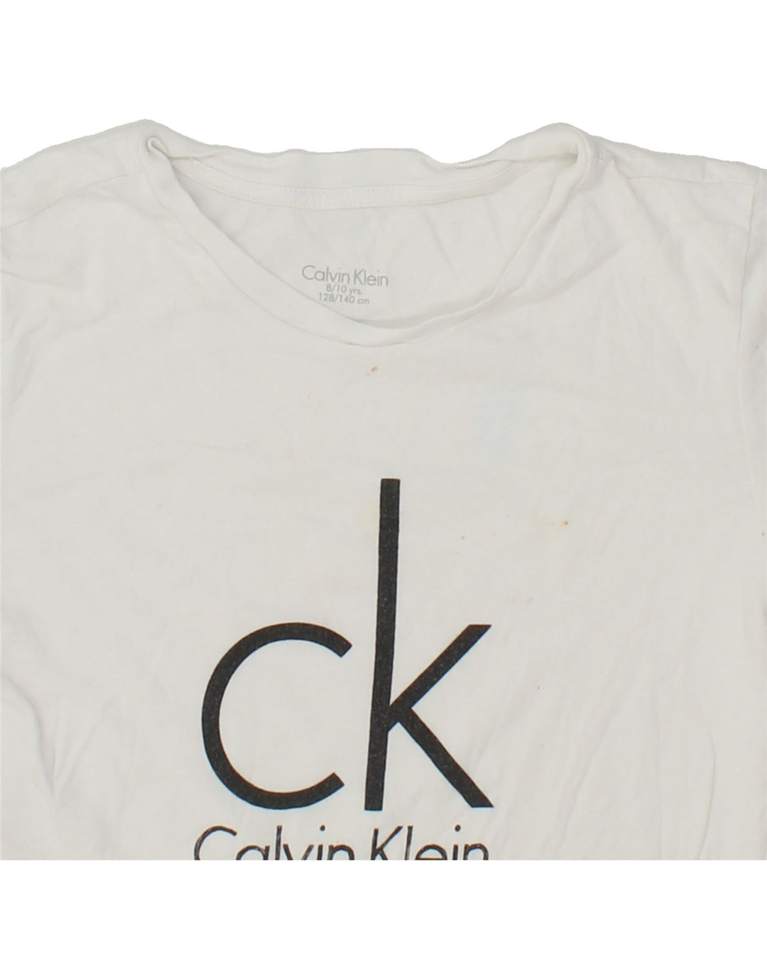 CALVIN KLEIN Boys Graphic T-Shirt Top 8-9 Years White Cotton Vintage Calvin Klein and Second-Hand Calvin Klein from Messina Hembry 