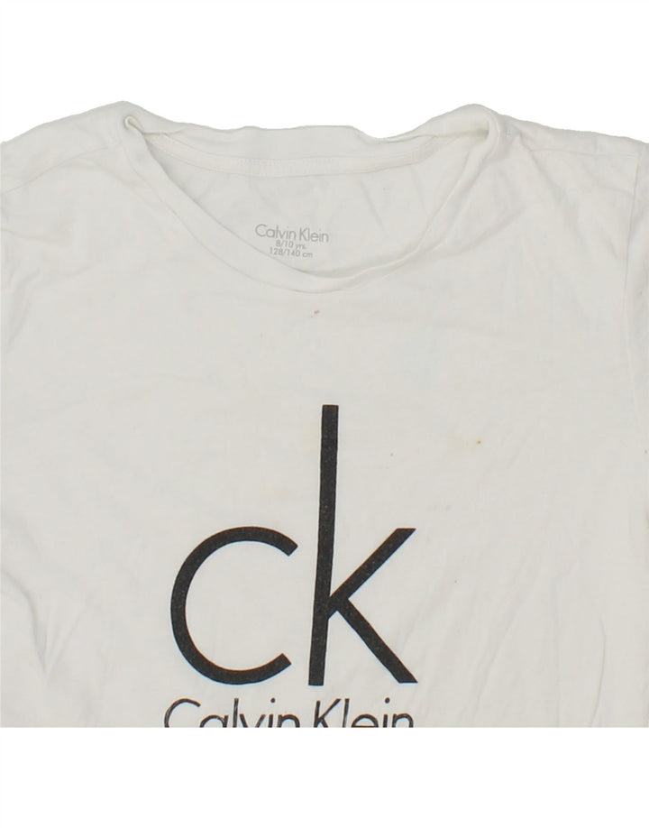 CALVIN KLEIN Boys Graphic T-Shirt Top 8-9 Years White Cotton Vintage Calvin Klein and Second-Hand Calvin Klein from Messina Hembry 