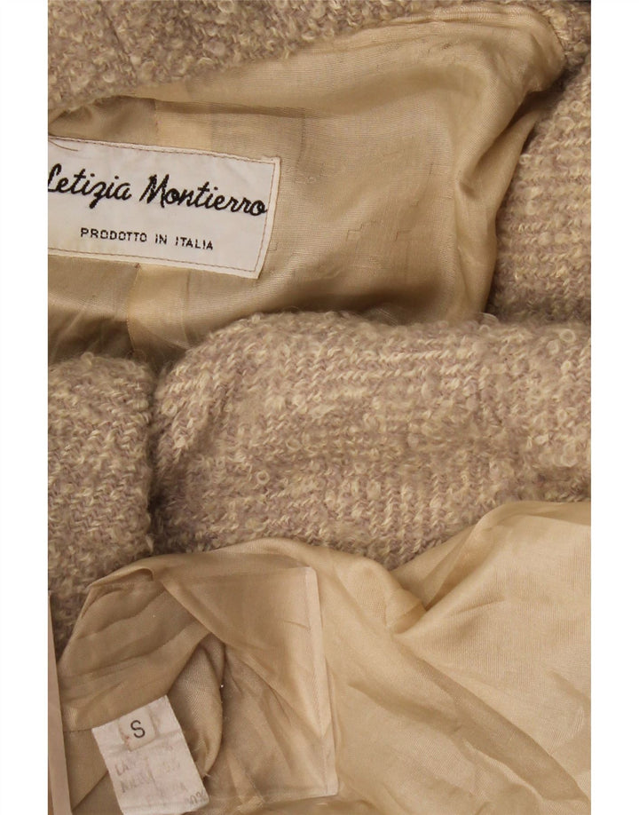 VINTAGE Oversized hætteoverfrakke til kvinder UK 10 Lille beige sildeben