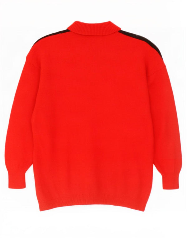 Vintage Dame Polo Neck Jumper Sweater UK 14 Medium Red Argyle/Diamond