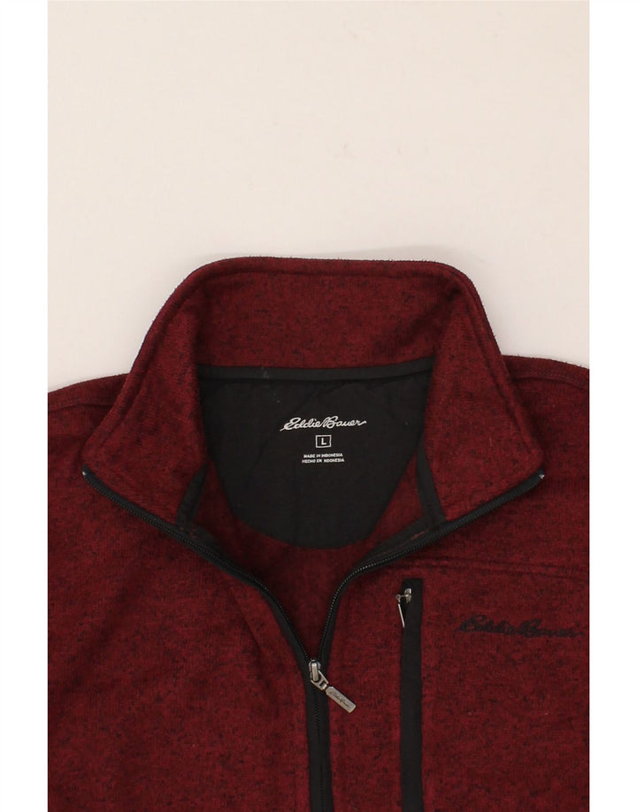 EDDIE BAUER Mens Zip Neck Sweatshirt Jumper Large Maroon Polyester Vintage Eddie Bauer and Second-Hand Eddie Bauer from Messina Hembry 