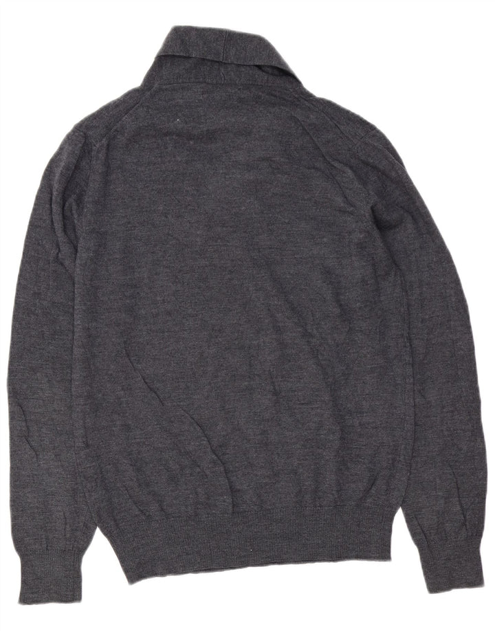 Zara Herre Shawl Neck Jumper Sweater Stor Grå Uld
