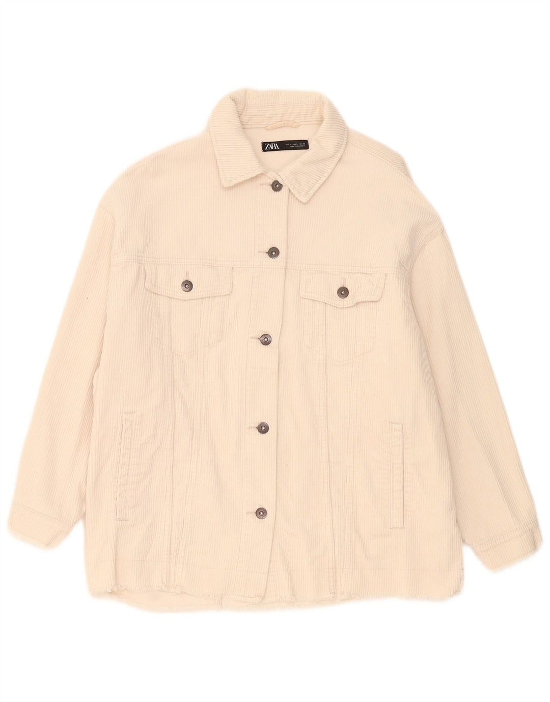 Zara Dame Oversized Corduroy Jacket UK 16 Stor Beige Bomuld