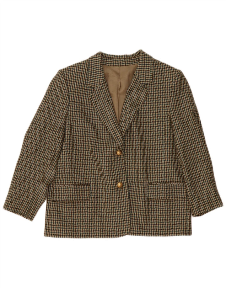 Vintage Dame 2-knaps blazerjakke IT 47 Stor Grøn Houndstooth Uld