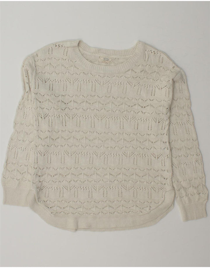 FAT FACE Womens Boat Neck Jumper Sweater UK 10 Small White Viscose Vintage Fat Face and Second-Hand Fat Face from Messina Hembry 