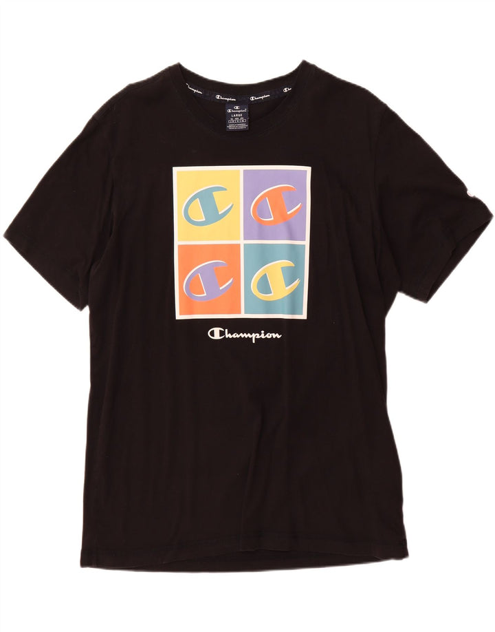 CHAMPION Mens Graphic T-Shirt Top Large Black Cotton