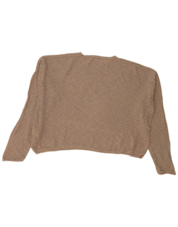 Zara Womens Crop Oversized Crew Neck Jumper Sweater UK 18 XL Beige