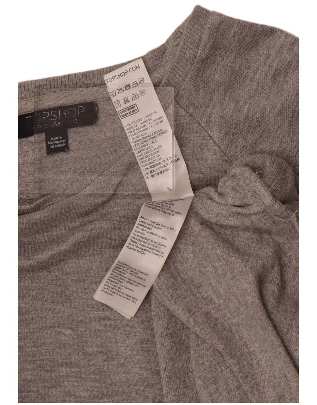 Topshop Dame Oversized Sweatshirt Jumper UK 12 Medium Grey Viscose