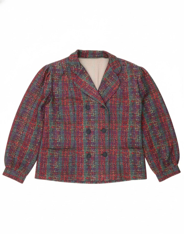 VINTAGE Womens Blazer Jacket UK 16 Large Multicoloured Check