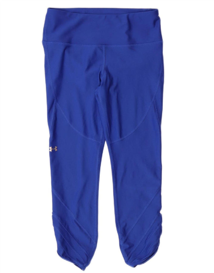 UNDER ARMOUR Womens Heat Gear Crop Leggings UK 12 Medium Blue Polyester