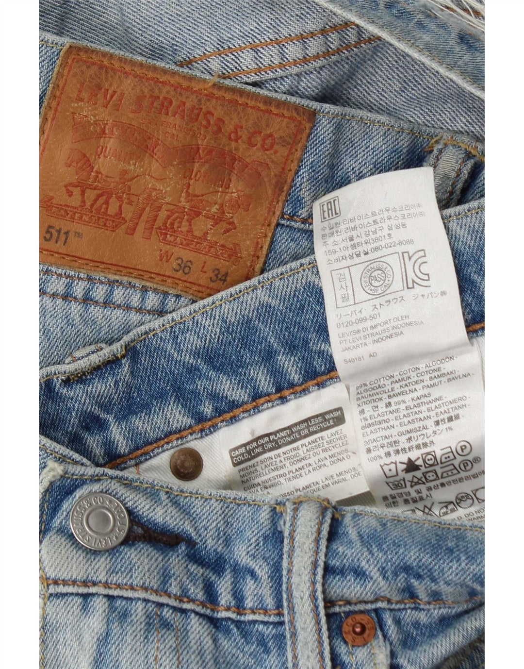 Levi's Men Distressed Slim Jeans W36 L34 Blå Bomuld