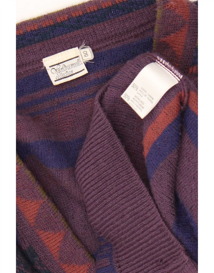 Vintage Herre Cardigan Sweater IT 50 Medium Flerfarvet Geometrisk