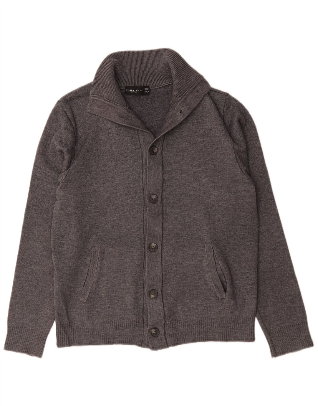 Zara Herre Cardigan Sweater Stor Grå Uld