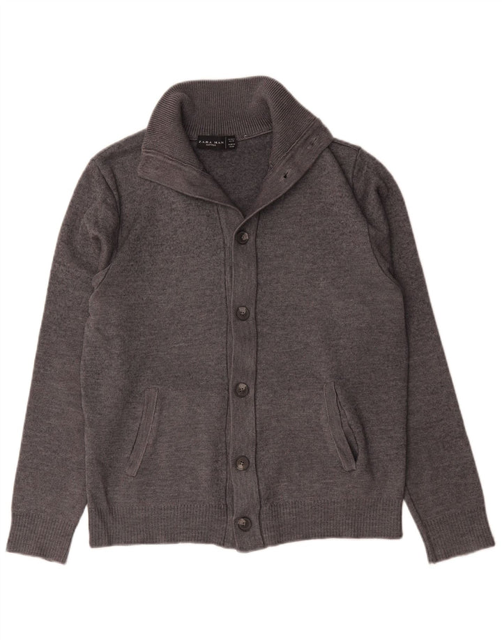Zara Herre Cardigan Sweater Stor Grå Uld