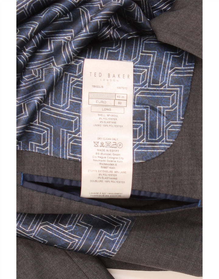 TED BAKER Herre 2-knaps Slim Fit Blazer Jacket UK 40 Stor Grå Uld