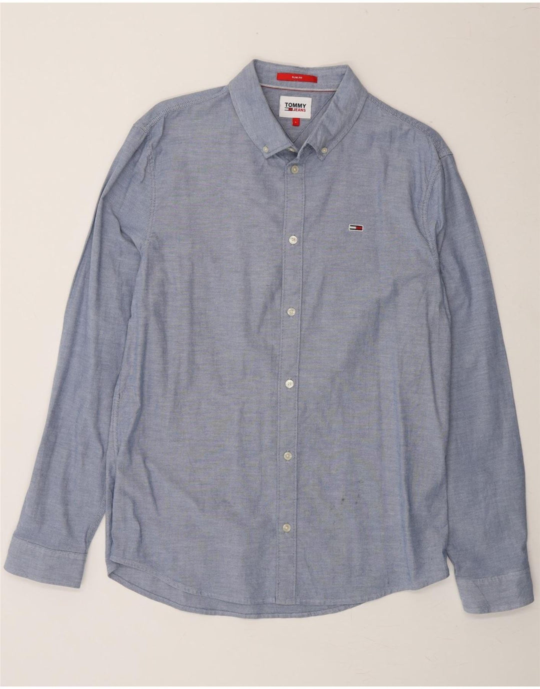 TOMMY HILFIGER Mens Slim Fit Shirt Large Blue Cotton Vintage Tommy Hilfiger and Second-Hand Tommy Hilfiger from Messina Hembry 