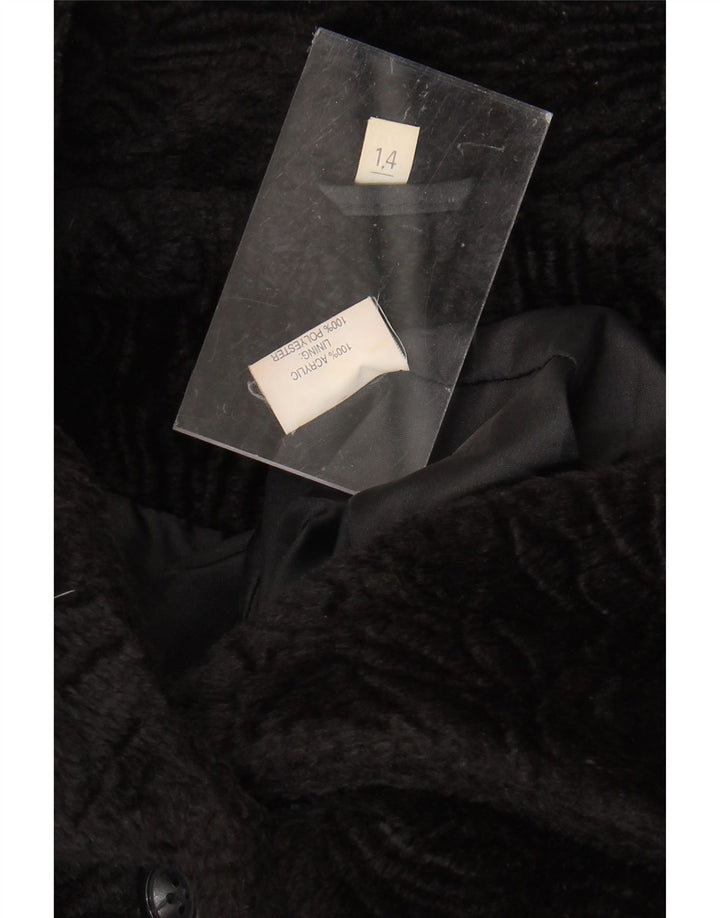 VINTAGE Womens Faux Fur Double Breasted Coat UK 14 Medium Black Classic