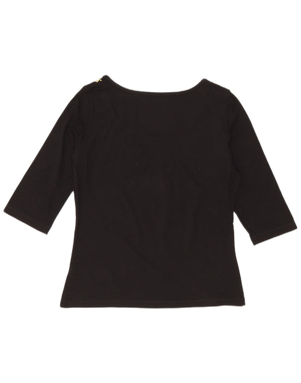 Luisa Spagnoli Dame Grafisk Top 3/4 ærmer UK 12 Medium Sort Viscose