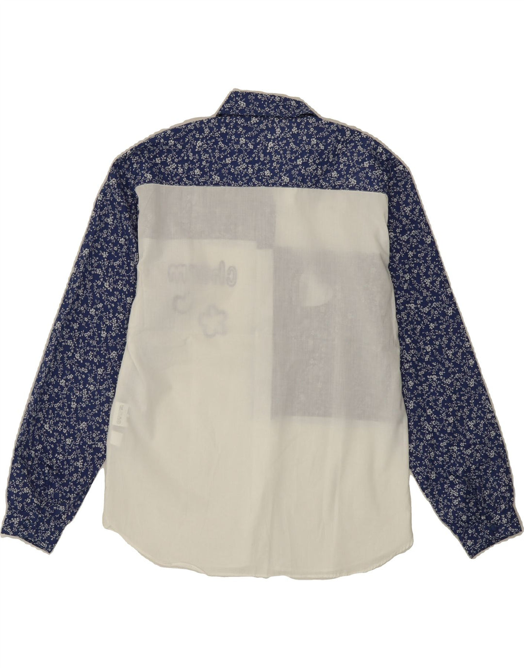 VINTAGE Girls Shirt 13-14 Years Navy Blue Floral Polyester Vintage Vintage and Second-Hand Vintage from Messina Hembry 