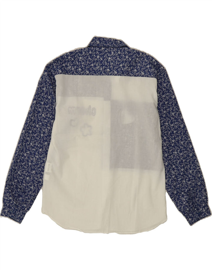VINTAGE Girls Shirt 13-14 Years Navy Blue Floral Polyester Vintage Vintage and Second-Hand Vintage from Messina Hembry 