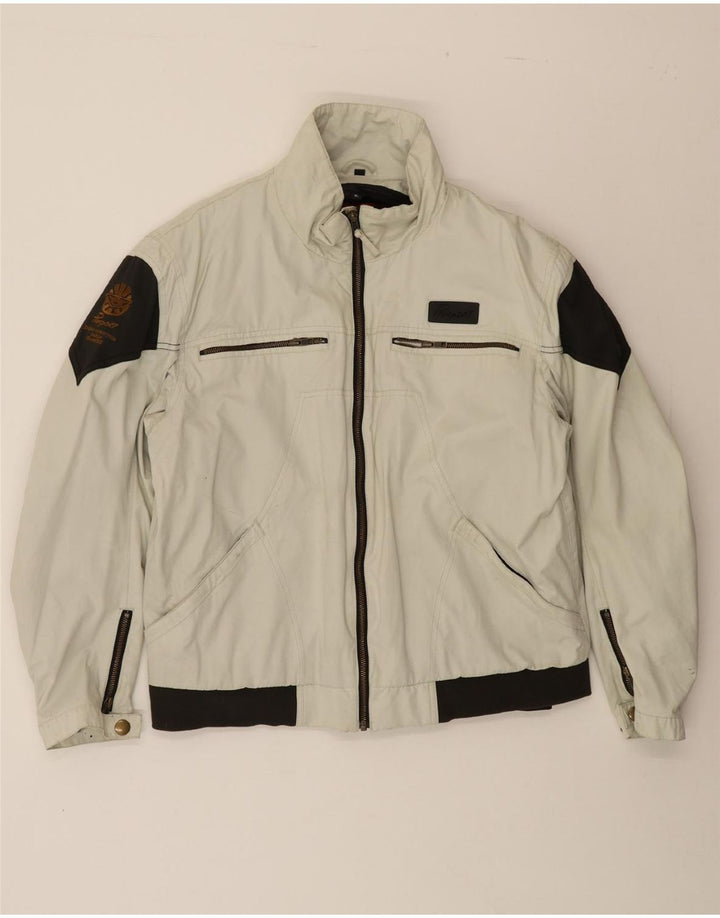 PREXPORT Mens Racer Jacket UK 42 XL White Colourblock Polyester Vintage Prexport and Second-Hand Prexport from Messina Hembry 