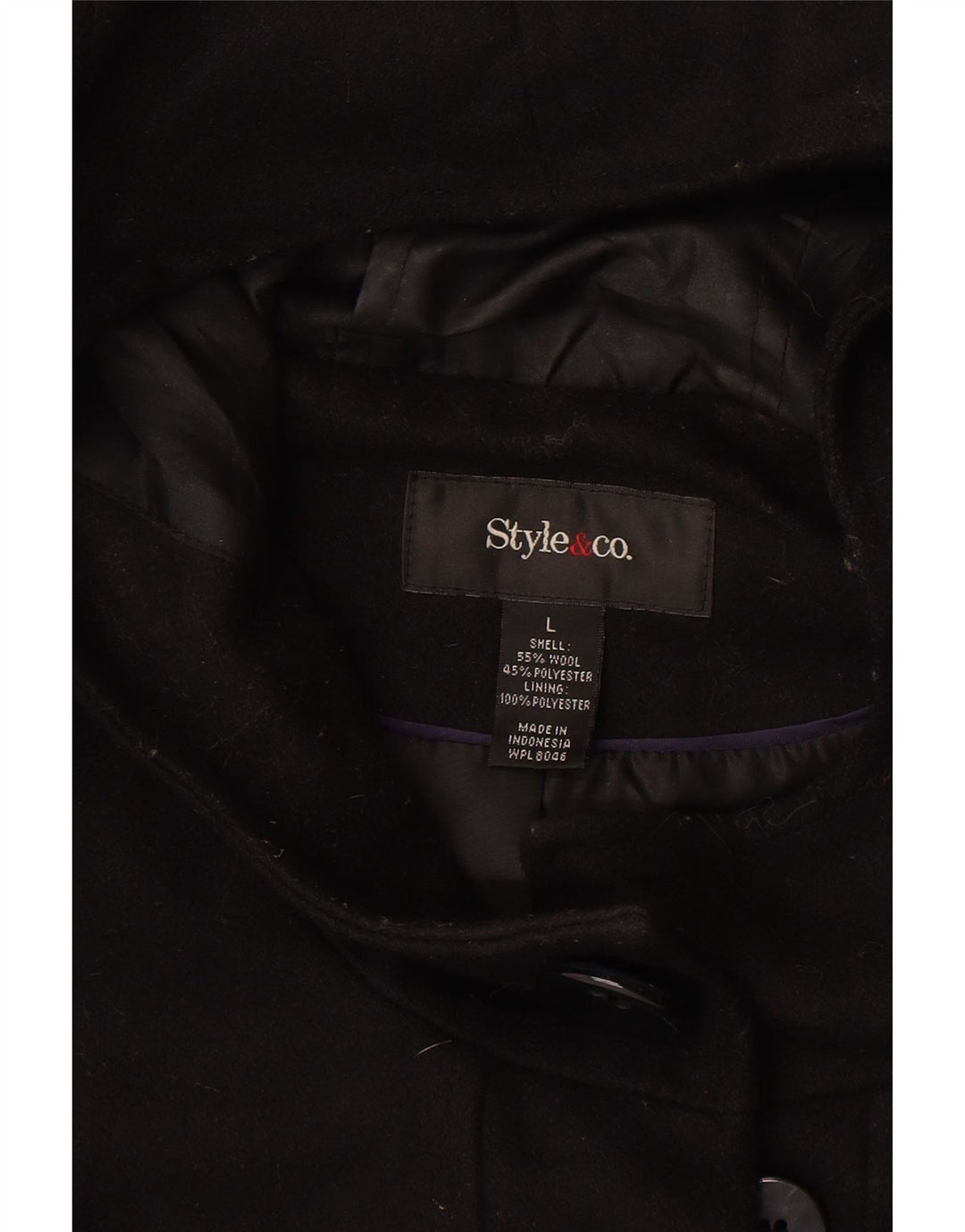 Style&Co Dame Hooded Duffel Coat UK 16 Large Black Wool