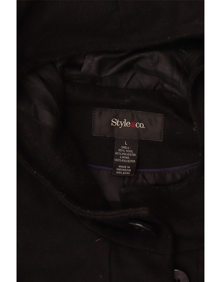 Style&Co Dame Hooded Duffel Coat UK 16 Large Black Wool