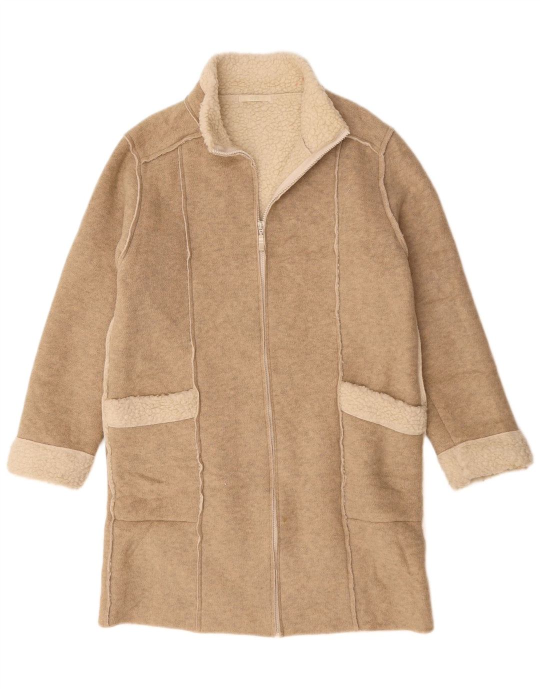 Marks & Spencer Dame Sherpa Oversized Overfrakke UK 10 Small Beige Flecked