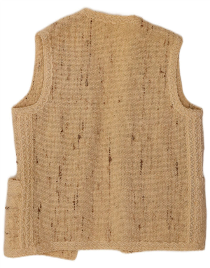 VINTAGE Dame ærmeløs åben cardigan sweater UK 16 Large Beige Flecked