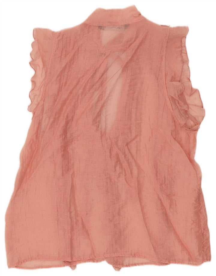Zara Womens Oversized ærmeløs flæse foran bluse Top UK 6 XS Pink