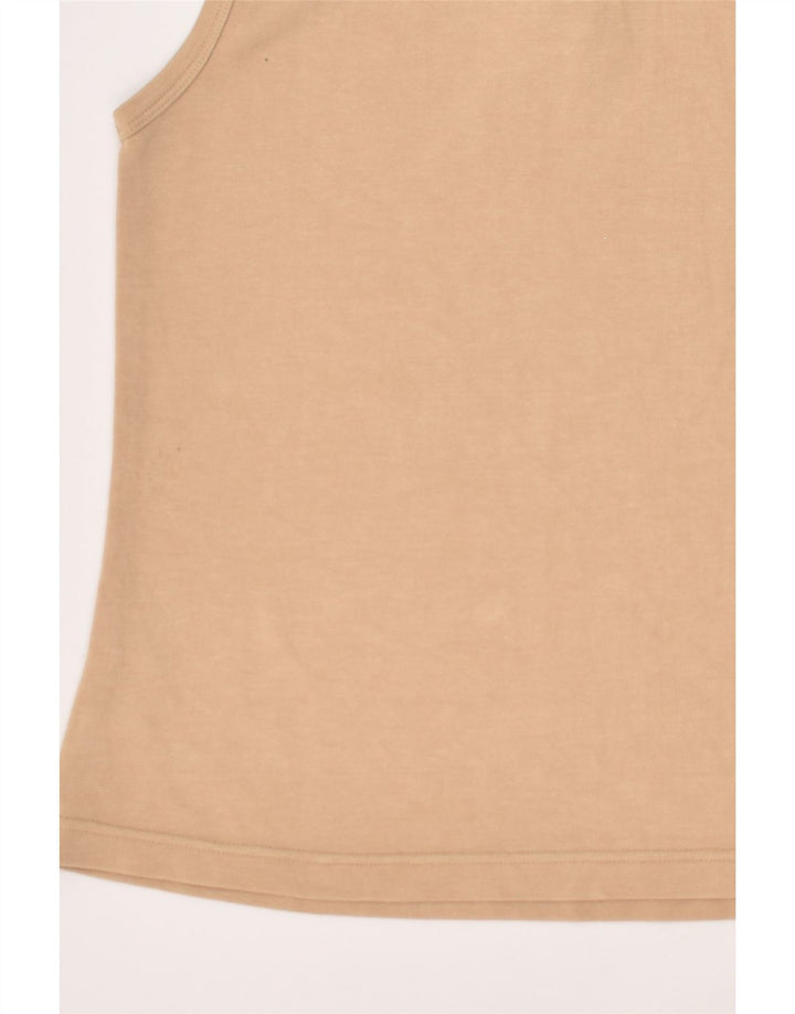 BEST COMPANY Womens Sleeveless Polo Shirt UK 12 Medium Beige Polyester | Vintage Best Company | Thrift | Second-Hand Best Company | Used Clothing | Messina Hembry 