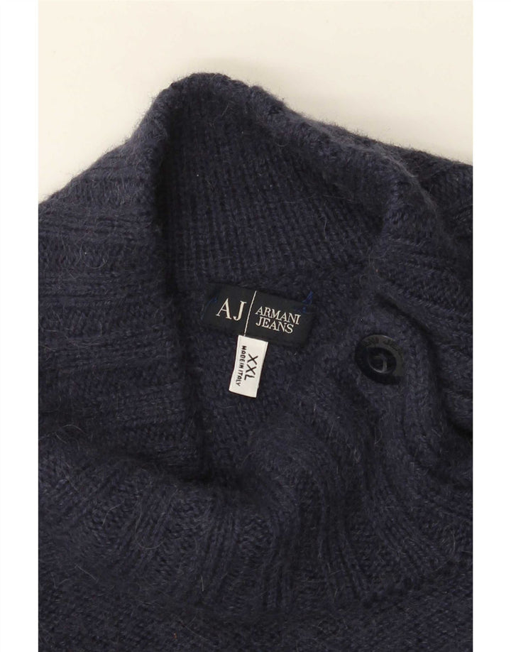 Armani Jeans Herre Button Neck Jumper Sweater 2XL Navy Blue