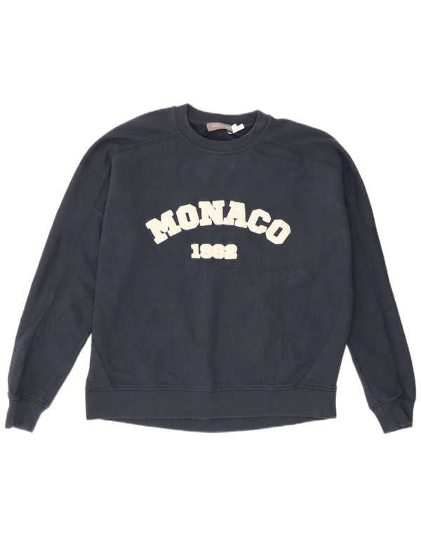 MINT VELVET Dame grafisk sweatshirt Jumper UK 10 Small Navy Blue