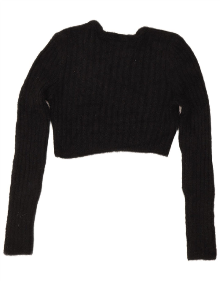 Topshop Dame Crop Boat Neck Jumper Sweater UK 12 Medium Sort Polyamid