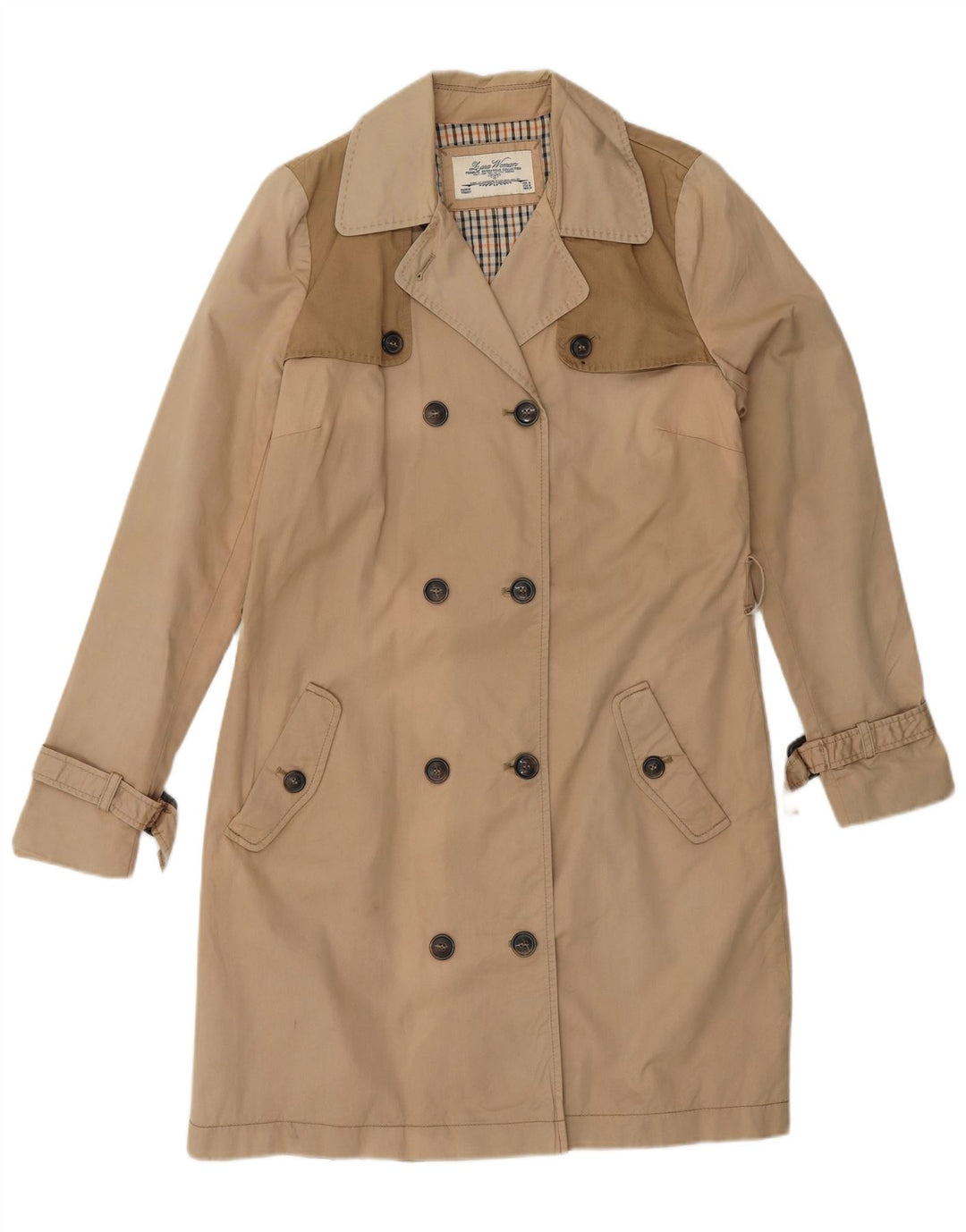 ZARA dobbeltradet trenchcoat til kvinder UK 14 Medium Beige Colourblock