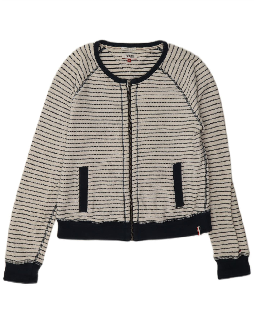 Tommy Hilfiger Dame træningsdragt Top Jakke UK 14 Medium Hvid Stribet