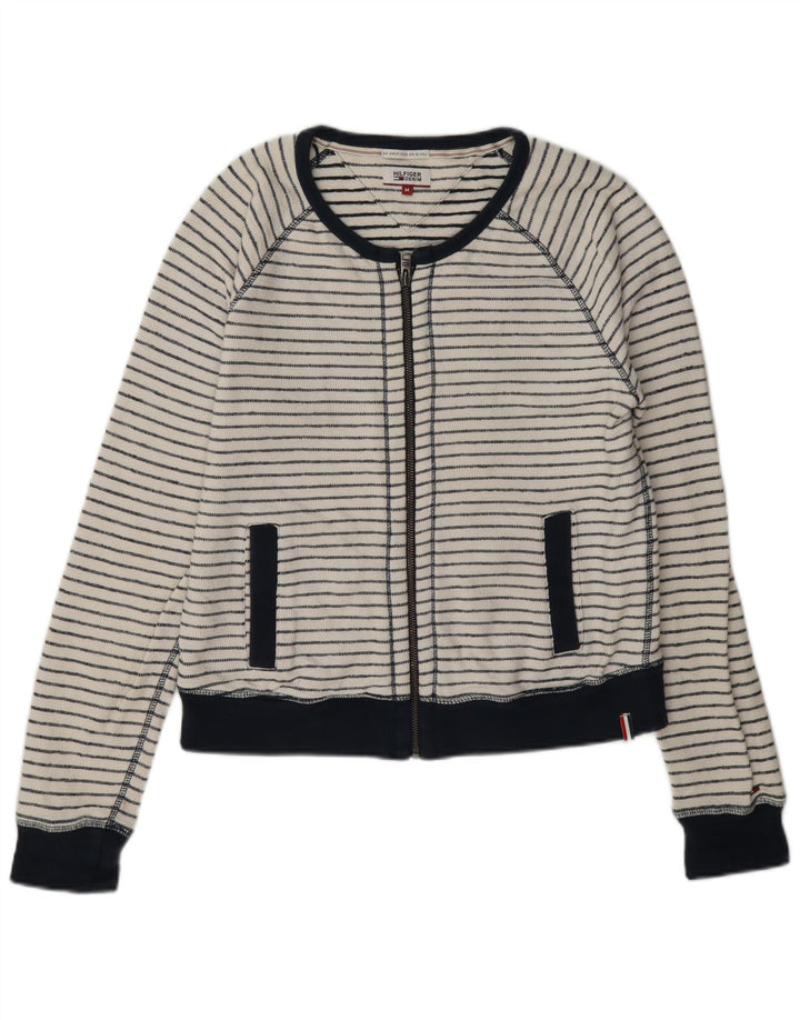 Tommy Hilfiger Dame træningsdragt Top Jakke UK 14 Medium Hvid Stribet