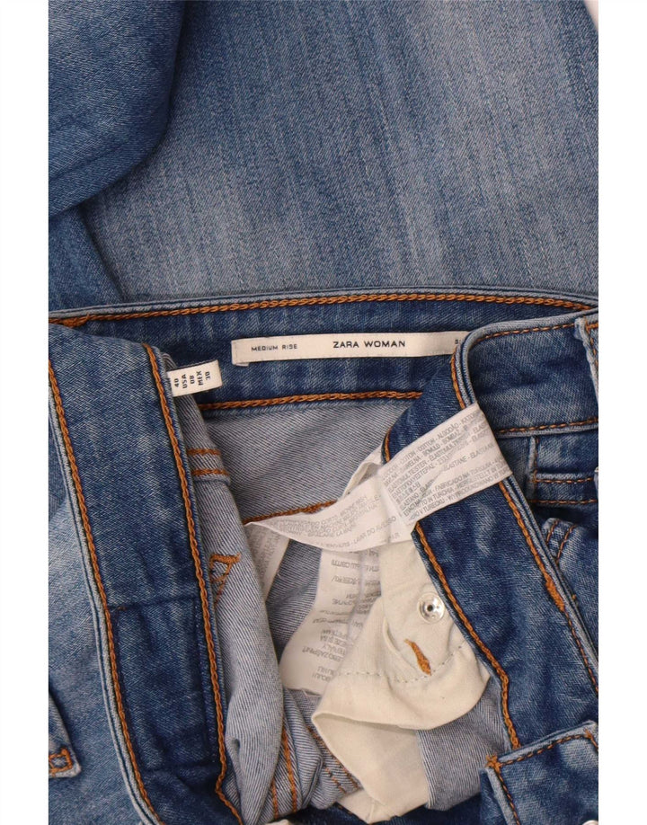 Zara Dame Distressed Mid Rise Slim Jeans EU 40 Medium W30 L30 Blå Bomuld